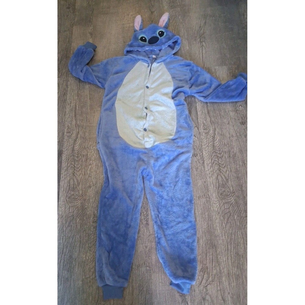 Stitch Costume Kids Size 7/8 Years Blue Fleece Hooded One Piece - Picture 4 of 7